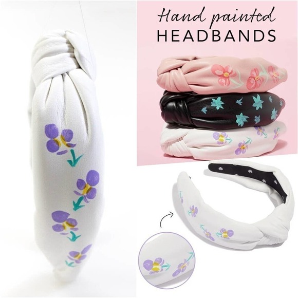 Lele Sadoughi Limited Edition White Leather Hand Painted Knotted Headband NWOT